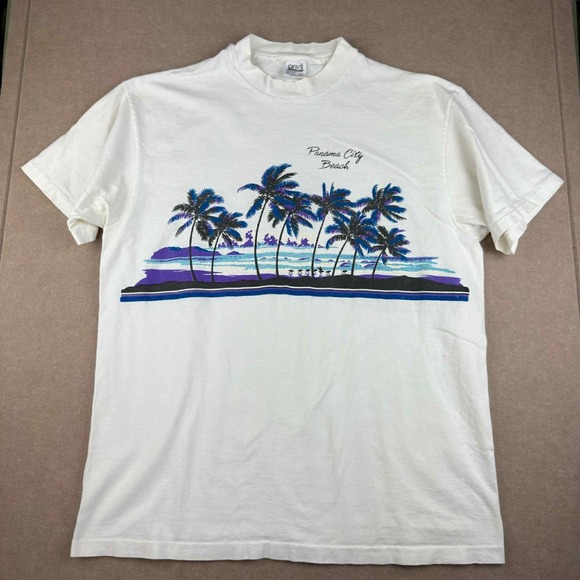 Anvil Other - Vintage Anvil T-Shirt Men XL White Panama City Beach Graphic Tee Single Stitch